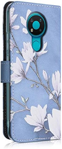 чанта-портфейл kwmobile е съвместим с калъф от изкуствена кожа за Nokia 3.4 - Case - Magnolias Тъмно сив/бял/синьо-сив