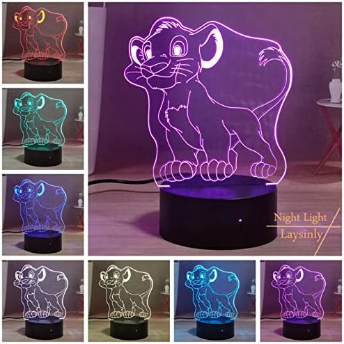 Laysinly Simba Lion 3D лека нощ, Осветление със стил Аниме Симба, Led нощна светлина за Спални, USB Пълноценната Нощна Лампа, 16 Цветна Детска Настолна Лампа, за Украса на маса, лека нощ Simba се захранва от USB за