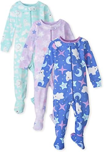 The Children ' s Place Baby Pack 3 и Цели Пижама на крака от памук с цип отпред за малки момичета и 3 бр. в опаковка