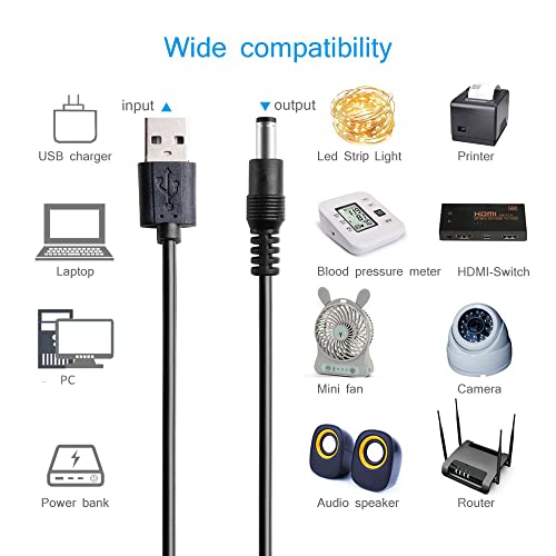 Захранващ кабел HARBENDI DC 5V, кабел за зареждане от USB към DC 5,5x2,1mm с 10 разъемными топчета (5,5x2,5, 4,8x1,7, 4,0x1,7, 4,0x1,35, 3,5x1,35, 3,0x1,1, 2,5x0,7, Micro USB, Type-C, Mini USB)