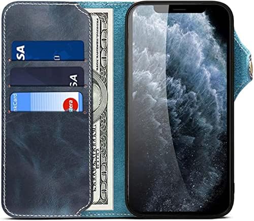 IOTUP за Apple iPhone 14 Плюс Калъф-чанта в стил Ретро 6,7 инча 2022, устойчив на удари калъф-награда от естествена кожа с панти капак и 3 слота за карти [Гривна] (Цвят: синьо)