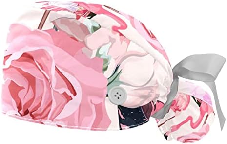 Розово-Бяла Работна Шапчица с Абстрактно Листа и Регулируема Превръзка на Главата, Пищната Шапка