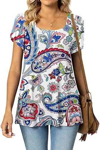 Модни Летни потници за жени 2023, Ежедневни Блузи С Висока яка и принтом във формата на Листенца, Ризи с Къс ръкав 1