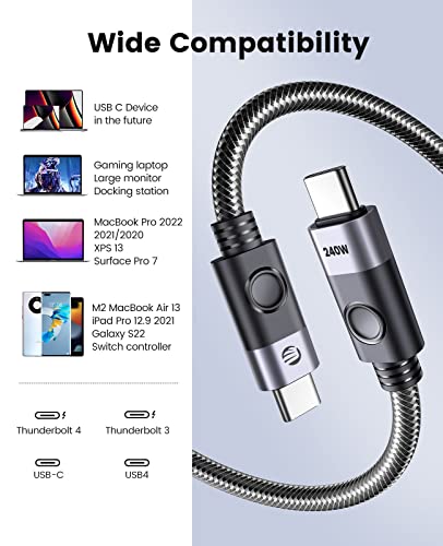 Кабел ORICO 240 W C USB-USB с 0,5 М, прехвърляне на данни по USB кабел C със скорост 40 gbps, кабел Type C е Съвместим с Dell, iPad Air 4, iPad Pro 2020, Pixel възел, зарядно устройство и други устройства
