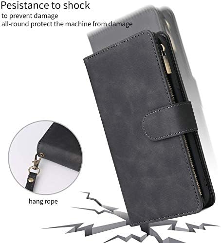 Луксозен Калъф-портфейл за Galaxy A11, Калъф Samsung A11, Чанта от изкуствена кожа с цип Джоб, Поставка за карти, Отделение за карти с каишка на китката, флип-надолу Защитно покритие за Samsung Galaxy A11 (черен)