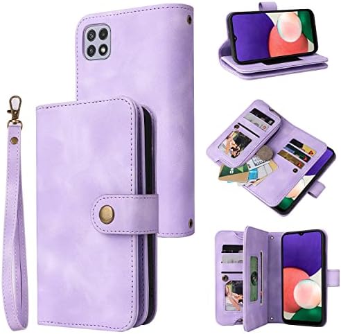 чанта-портфейл със защитна обвивка за вашия телефон, Съвместим с Samsung Galaxy A22 5G, Тънък калъф-награда от изкуствена кожа за телефон, Защитен калъф-поставка с магнитна закопчалка, държач за карти + джоб за пари,