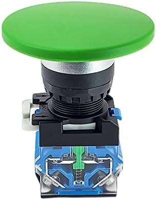 AXTI Незабавен Бутон превключвател с голяма от 60-мм гъби капак, самосброс, без заключване, Кръгъл бутон 1NO1NC, сребърен контакт 22 мм, LA38-11 МЛН./60 (Цвят: зелен, размер: самостоятелно блокиране вид)