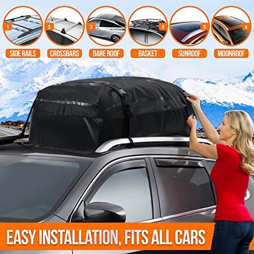 Багажник за покрива на автомобила RoofBag 17 Куб. см, Водоустойчива чанта на покрива, Горна чанта за съхранение на багаж за всяко превозно средство, с / без багажник, включително противоскользящий мат + 8 здравите найлонови